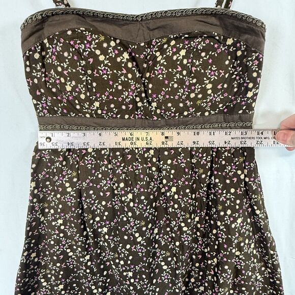 VTG Y2k Brown Dark Florals Embroidered Mini Dress Fairy Whimsy Cotton SIZE SMALL - Picture 10 of 13